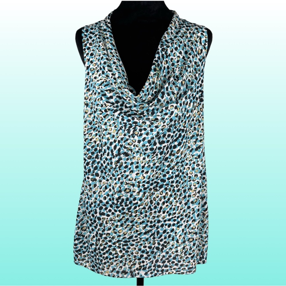 🚨SOLD🚨Ann Taylor Drape Neck Sleeveless Blouse Blue Multicolor Animal Print